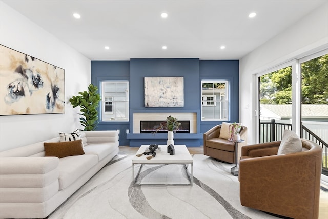 living room with light wood-type flooring