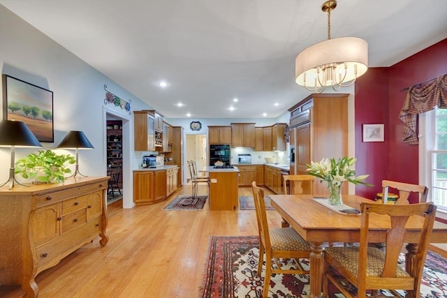 43 Old Concord Rd, Lincoln, MA 01773 - dining room featuring a chandelier, light wood-style floors, and recessed lighting