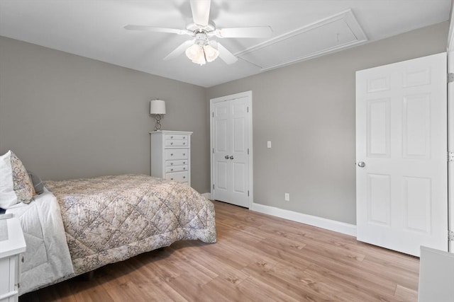 356 Grafton St, Shrewsbury, MA 01545 - bedroom featuring attic access, light wood-style flooring, and a ceiling fan