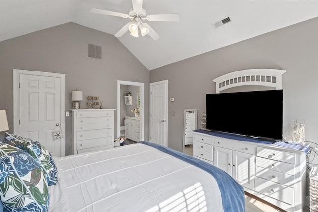 356 Grafton St, Shrewsbury, MA 01545 - bedroom with high vaulted ceiling, ceiling fan, and ensuite bathroom