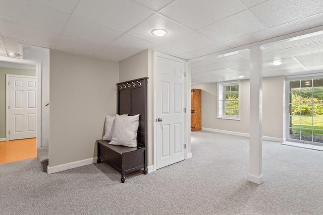 356 Grafton St, Shrewsbury, MA 01545 - basement featuring carpet flooring, a paneled ceiling, and healthy amount of natural light