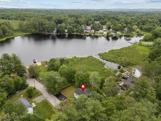 67 Elliott Ave, Dracut, MA 01826 - aerial overview of property's location featuring a heavily wooded area and a nearby body of water