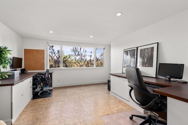 office area with baseboards and recessed lighting