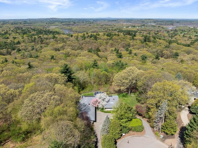 aerial overview of property's location with a heavily wooded area