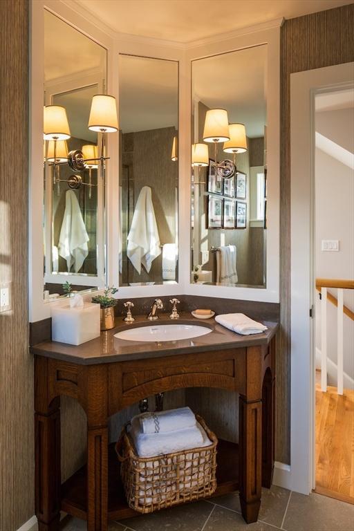 bathroom with tile patterned flooring and vanity