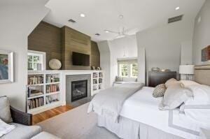 bedroom with hardwood / wood-style floors