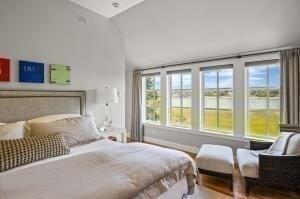 bedroom featuring lofted ceiling