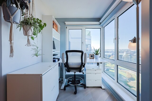 office with light hardwood / wood-style floors