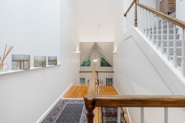 11 Forest Ln Unit 11, Scituate, MA 02066 - stairway with a high ceiling and ceiling fan