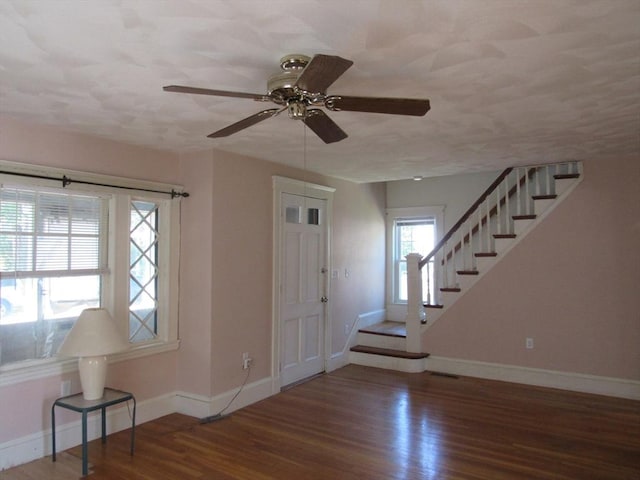 49 Vassall St, Quincy, MA 02170 - foyer with stairs, wood finished floors, and a ceiling fan