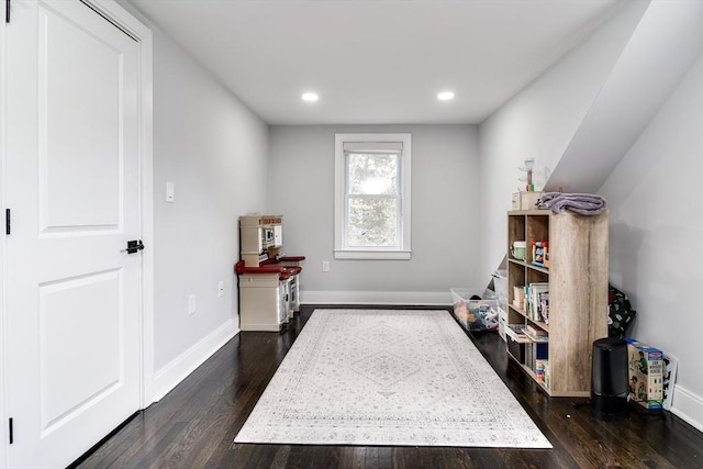 8 Lee Rd, Sharon, MA 02067 - recreation room with dark wood-type flooring, recessed lighting, and baseboards