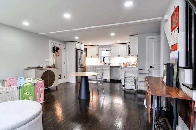 8 Lee Rd, Sharon, MA 02067 - dining space with recessed lighting and dark wood finished floors