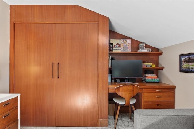 office featuring vaulted ceiling