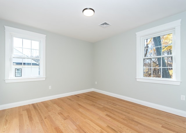 spare room featuring light wood-type flooring and plenty of natural light