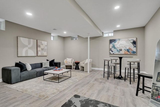 living room featuring light hardwood / wood-style flooring