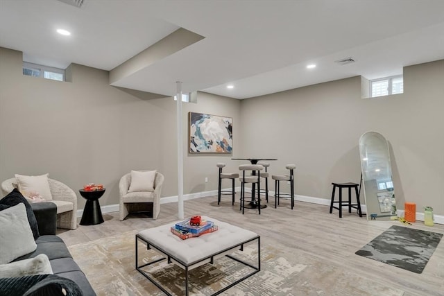 living room with light wood-type flooring