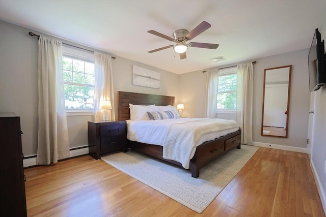 61 Colwell, Dedham, MA 02026 - bedroom with light wood-type flooring, ceiling fan, and a baseboard radiator