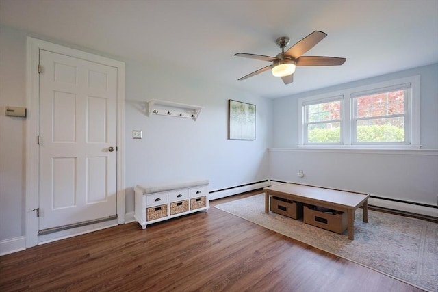 61 Colwell, Dedham, MA 02026 - unfurnished room featuring baseboard heating, wood finished floors, and ceiling fan