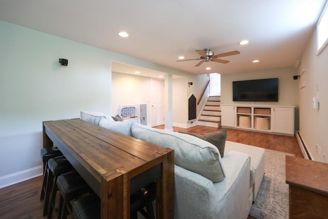 61 Colwell, Dedham, MA 02026 - living room featuring ceiling fan, wood finished floors, and recessed lighting