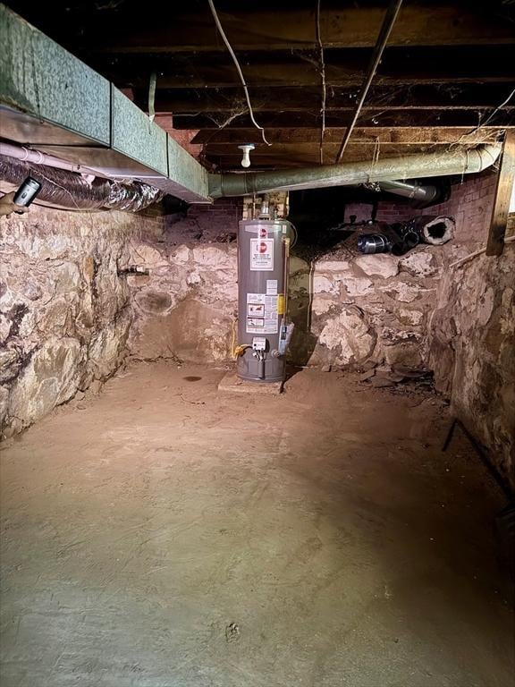 basement featuring gas water heater