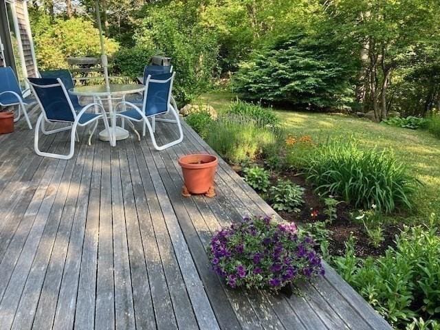 190 Longview Rd, West Tisbury, MA 02575 - wooden terrace featuring outdoor dining area