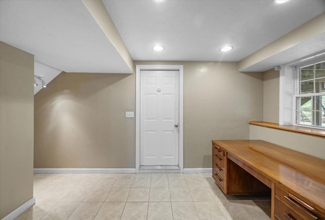 office area with recessed lighting, baseboards, and light tile patterned floors