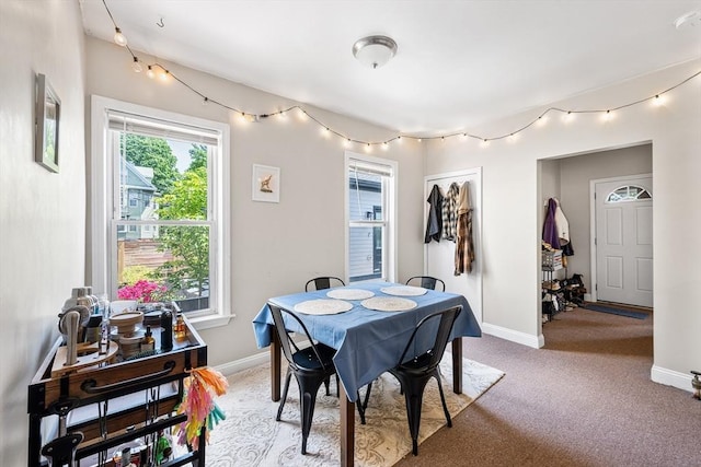 115 Elm St, Somerville, MA 02144 - dining area with track lighting, baseboards, and carpet flooring