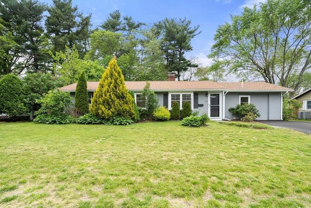 13 Campello Rd, Framingham, MA 01701 - single story home with a chimney, a front lawn, and asphalt driveway