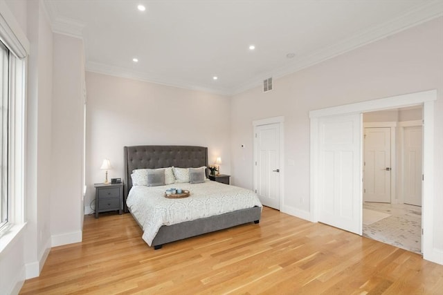 68 Summer St Unit B, Natick, MA 01760 - bedroom featuring light wood-style floors, ornamental molding, recessed lighting, and baseboards