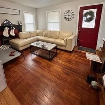 living room with dark wood-type flooring