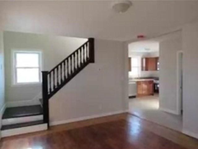 stairs with hardwood / wood-style flooring