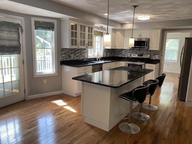 29 Winston Cir, Haverhill, MA 01830 - kitchen featuring stainless steel appliances, healthy amount of natural light, wood finished floors, and dark countertops