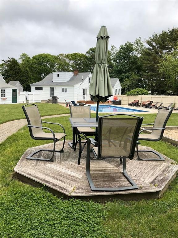 exterior space featuring a fenced in pool, outdoor dining area, and a fenced backyard