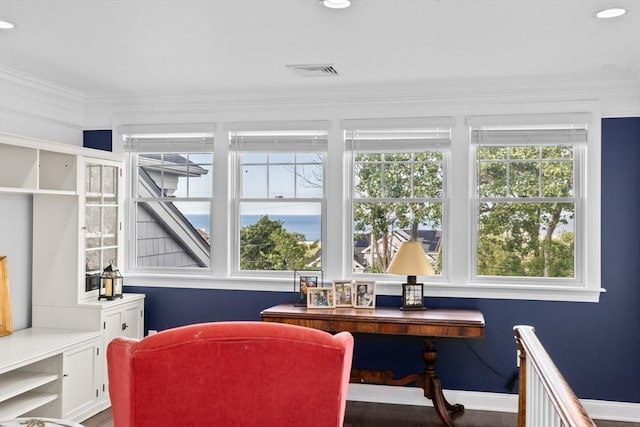 office featuring crown molding and wood-type flooring