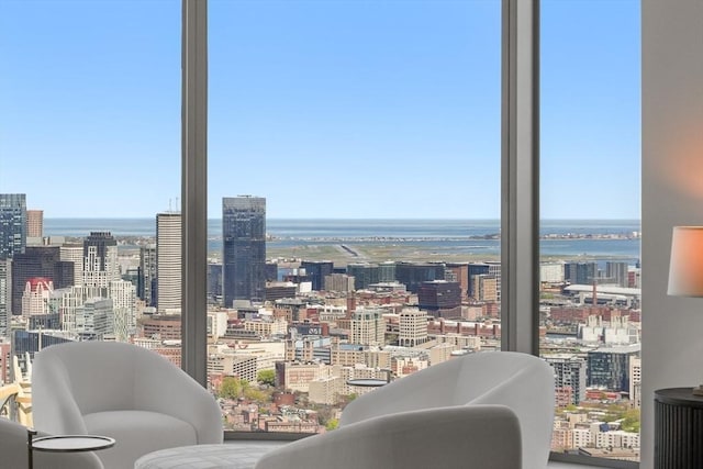 interior space with a view of city