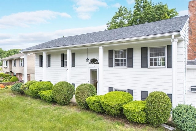 28 Marks Rd, Weymouth, MA 02189 - split foyer home featuring a chimney and a shingled roof