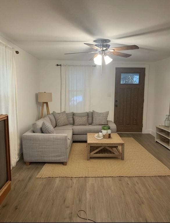 23 A St, North Adams, MA 01220 - living area with wood finished floors and ceiling fan