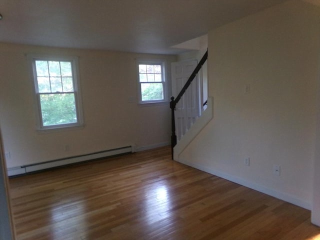 19 Saint Anns Ln, Falmouth, MA 02536 - unfurnished room with baseboard heating, wood finished floors, and stairway