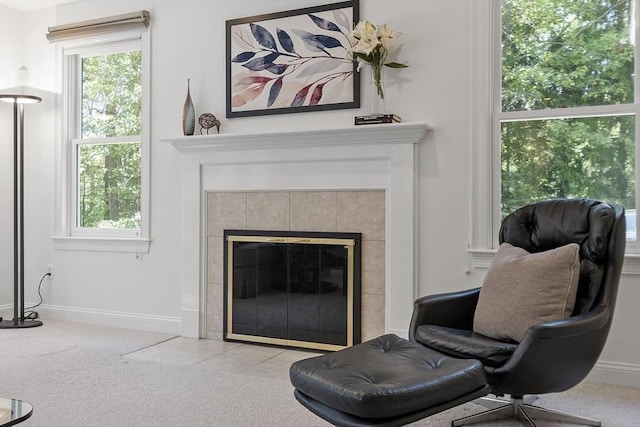 5 Mckinley Dr, Acton, MA 01720 - sitting room featuring carpet, a fireplace, and baseboards