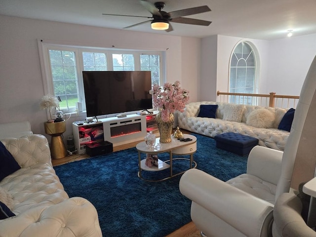 living room with ceiling fan