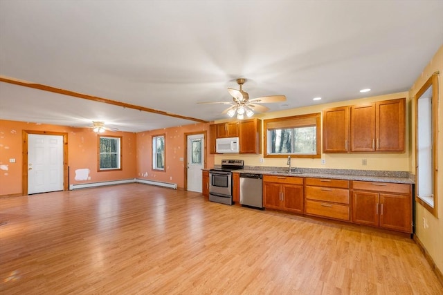 kitchen with plenty of natural light, sink, stainless steel appliances, and a baseboard radiator