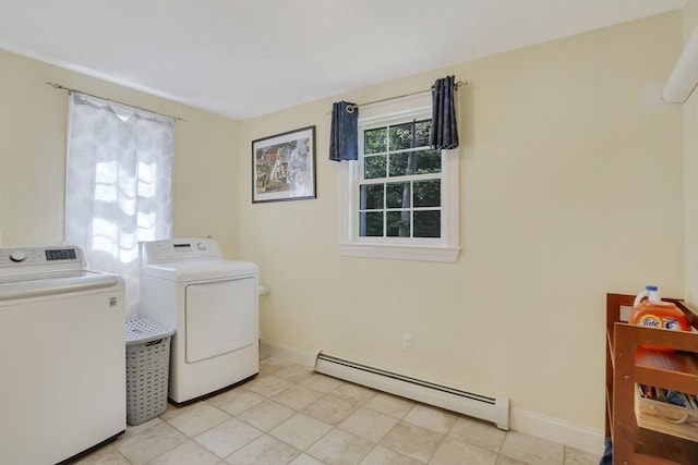 71 Sixth St N, Edgartown, MA 02539 - laundry room with a baseboard heating unit, washing machine and clothes dryer, and baseboards