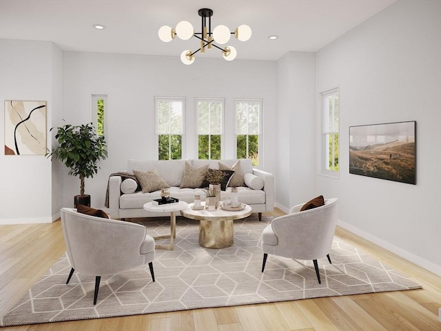 8 Elm St Unit 8, Newton, MA 02465 - living area with a chandelier, wood finished floors, baseboards, and recessed lighting