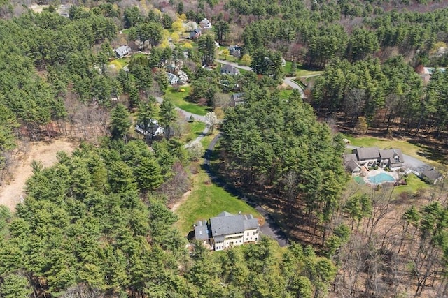 birds eye view of property featuring a view of trees
