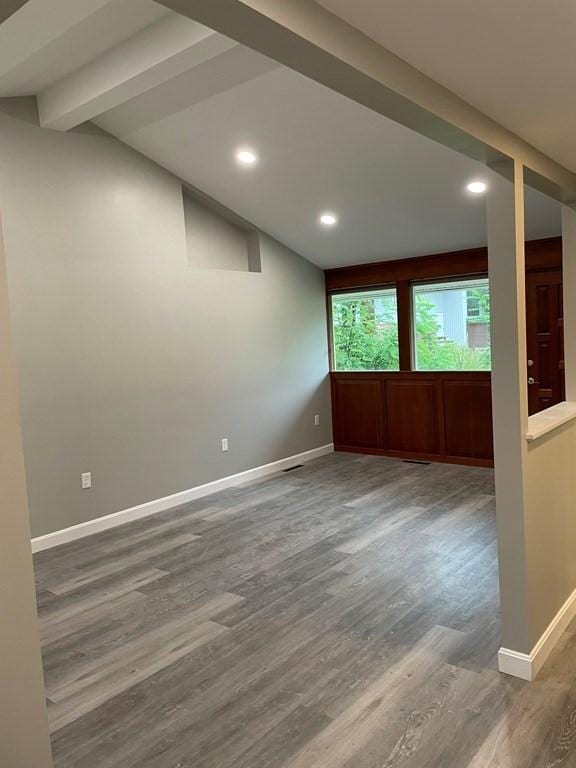 26 Wwebster Rd, Manchester, NH 03104 - empty room with wood finished floors, recessed lighting, and vaulted ceiling