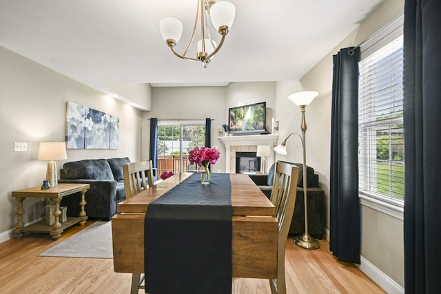 7 Myra Ln Unit 11, Worcester, MA 01606 - dining room featuring light wood-style floors, baseboards, a chandelier, and a tile fireplace