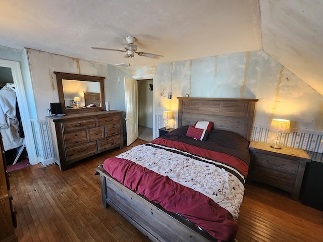 bedroom featuring wood-type flooring and ceiling fan