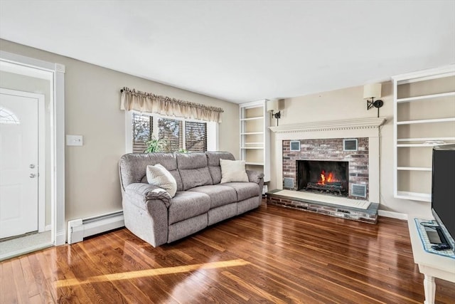 living room featuring a baseboard radiator and wood-type flooring