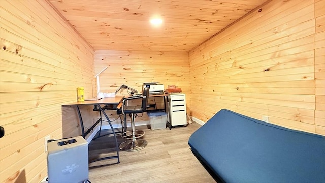 9 Willow Rd, Holbrook, MA 02343 - bedroom featuring wooden ceiling, wood finished floors, wood walls, and a desk