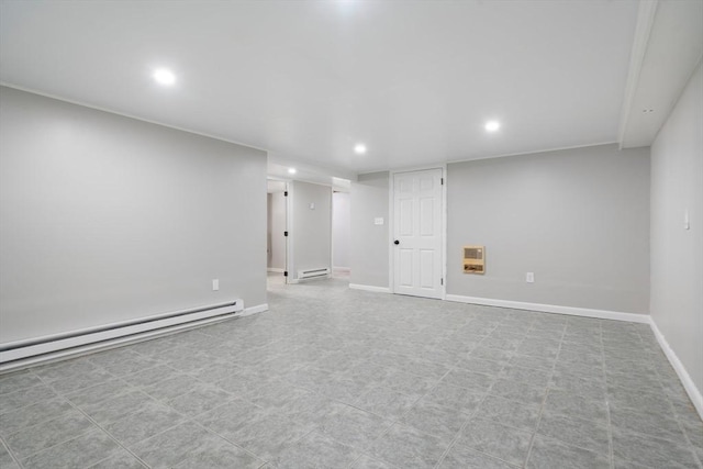 basement featuring a baseboard radiator